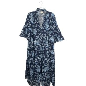 Tuckernuck Dress XXXL Twilight Garden Jenna Blue Floral Maxi Cottage-Core Linen
